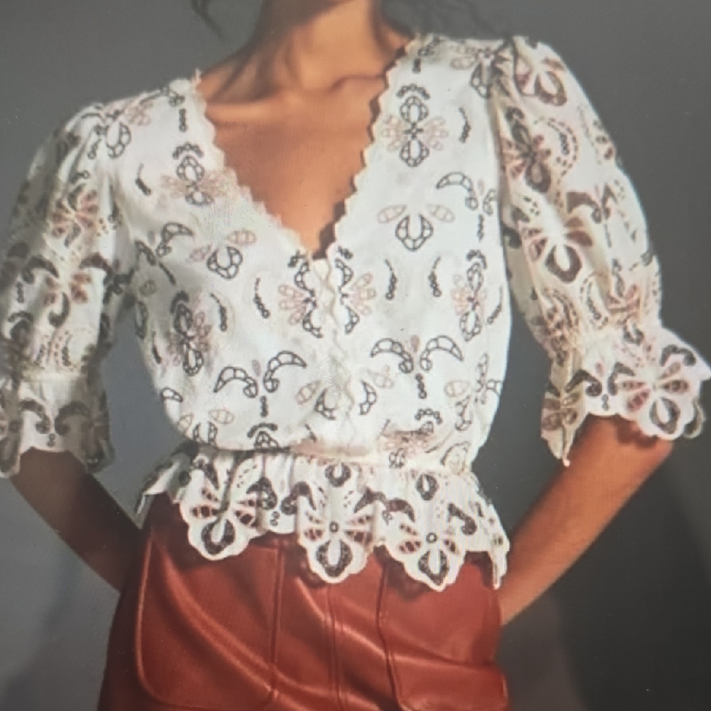 Anthropologie Eyelet ‎ Cream Lace Blouse S